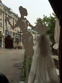 Looking thru window at Gerbeaud Cafe