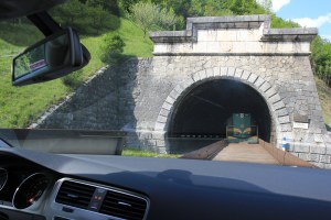 Car Train entering tunnel